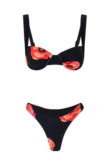 Bikini balconette noir petale